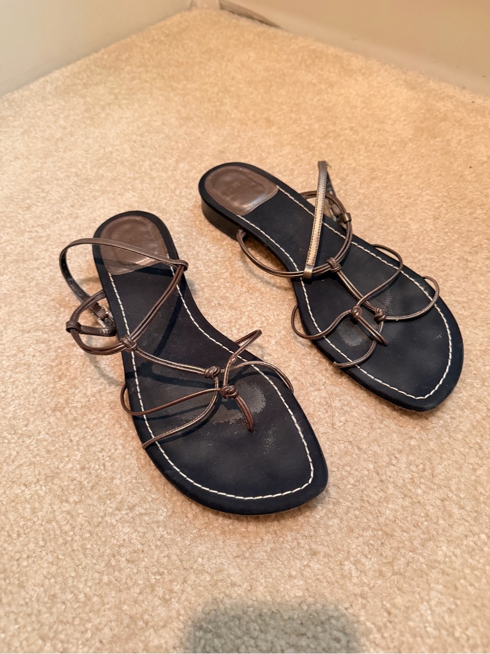 Women's Strappy Slide Sandals in Metallic Bronze